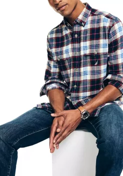 Flash Sale 🤩 Nautica Sustainably Crafted Flannel Plaid 👕 Shirt 😍 -Cheap Nautica Store Belk 1085