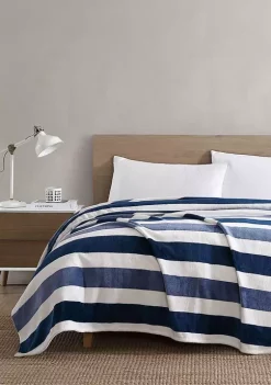 Hot Sale 😉 Nautica Awning Stripe Ultra Soft Plush Fleece - Blanket 👍 -Cheap Nautica Store Belk 1414