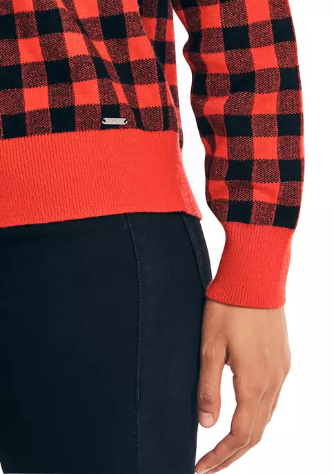 Outlet π Nautica π© Women's Jacquard Gingham Crew Neck Sweater π 4 Outlet π Nautica π© Women's Jacquard Gingham Crew Neck Sweater π - Image 4
