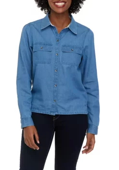 Cheap ⌛ Nautica 👩 Women's Cropped Button Down 👚 Shirt 🔔