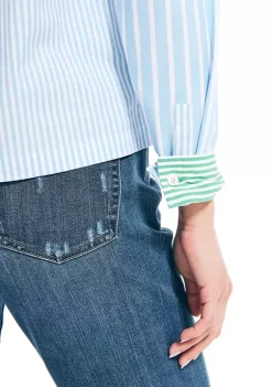 Outlet ❤️ Nautica 👩 Women's Striped Boyfriend 👕 Shirt ⌛ -Cheap Nautica Store Belk 159