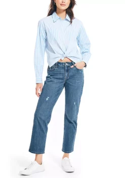 Outlet ❤️ Nautica 👩 Women's Striped Boyfriend 👕 Shirt ⌛ -Cheap Nautica Store Belk 160