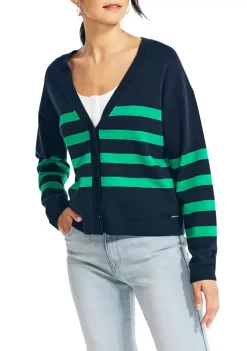 Hot Sale 🤩 Nautica 👩 Women's Striped Cardigan 😉 -Cheap Nautica Store Belk 167