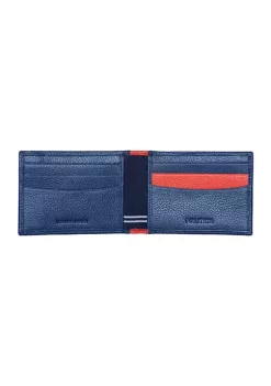 Wholesale ✔️ Nautica Pebble Two-Tone Leather Front Pocket Wallet - Navy/Red 💯 -Cheap Nautica Store Belk 1748