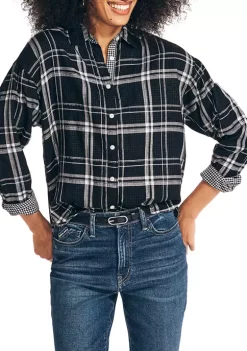 Budget 🤩 Nautica 👩 Women's Plaid Button Down 👚 Shirt ❤️ -Cheap Nautica Store Belk 1785