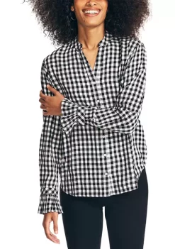 Brand new 🧨 Nautica 👩 Women's Checkered Boyfriend Top 😉 -Cheap Nautica Store Belk 1828