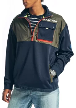 Cheap π Nautica Sustainably Crafted Mixed Media Quarter Zip Pullover Sweatshirt π