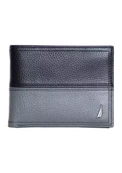 Discount ✔️ Nautica Pebble Two-Tone Leather Bifold Wallet - Black/Gray 🔔