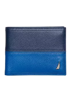 Budget 😍 Nautica Pebble Two-Tone Leather Bifold Wallet - Cobalt Blue 💯