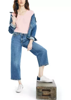 Cheap 🔔 Nautica 👩 Women's High Rise Wide Leg Crop Denim 👖 Jeans 👍 -Cheap Nautica Store Belk 2151