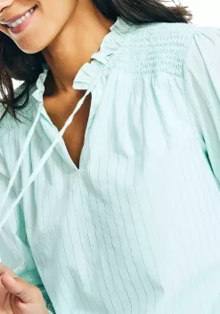 Best Pirce ❤️ Nautica 👩 Women's Striped Ruffle Neck Top ⭐ -Cheap Nautica Store Belk 2209