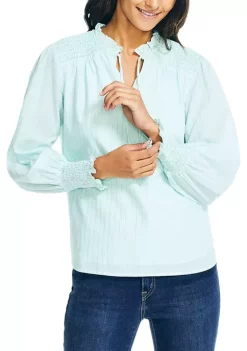 Best Pirce ❤️ Nautica 👩 Women's Striped Ruffle Neck Top ⭐ -Cheap Nautica Store Belk 2211