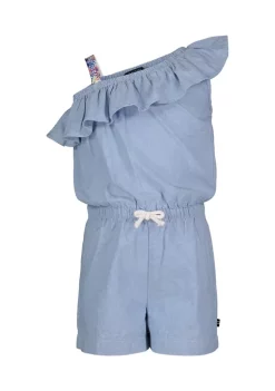 Promo 👍 Nautica 👧 Girls 7-16 Chambray Asymmetrical Ruffle Romper 💯