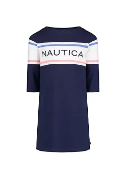 Coupon ✔️ Nautica Toddler 👧 Girls 3/4-Sleeve Logo T-Shirt 👗 Dress 👏 -Cheap Nautica Store Belk 2596