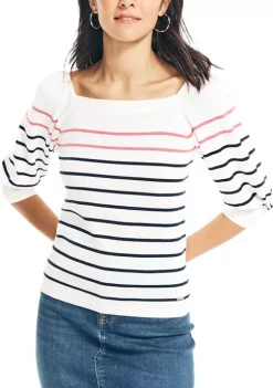 Buy 🌟 Nautica 👩 Women's Sustainably Crafted Striped Square Neck Top ⌛