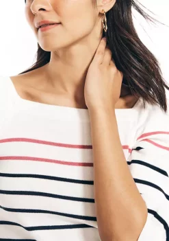 Buy 🌟 Nautica 👩 Women's Sustainably Crafted Striped Square Neck Top ⌛ -Cheap Nautica Store Belk 2659