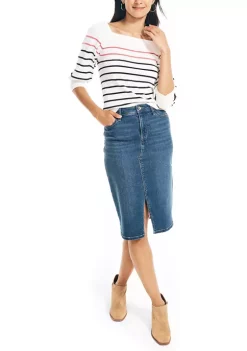 Buy 🌟 Nautica 👩 Women's Sustainably Crafted Striped Square Neck Top ⌛ -Cheap Nautica Store Belk 2660