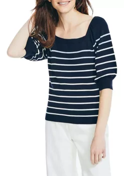 Buy 🌟 Nautica 👩 Women's Sustainably Crafted Striped Square Neck Top ⌛ -Cheap Nautica Store Belk 2661