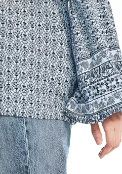 Best deal ❤️ Nautica 👩 Women's Sustainably Crafted Printed Split Neck Top 🔔 -Cheap Nautica Store Belk 2678