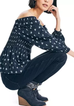 Flash Sale 😍 Nautica 👩 Women's Sustainably Crafted Printed Square Neck Top 🎁 -Cheap Nautica Store Belk 2707