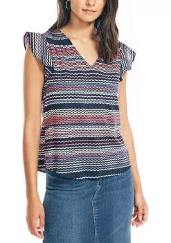 Flash Sale 🛒 Nautica 👩 Women's Sustainably Crafted Printed V-Neck 👚 Shirt ⌛ -Cheap Nautica Store Belk 2777