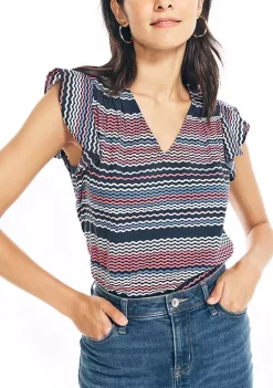 Flash Sale 🛒 Nautica 👩 Women's Sustainably Crafted Printed V-Neck 👚 Shirt ⌛ -Cheap Nautica Store Belk 2778