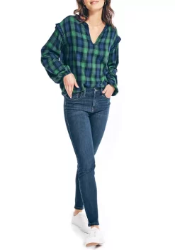 Promo 🥰 Nautica 👩 Women's Tartan Ruffle Popover Top 🔔 -Cheap Nautica Store Belk 548