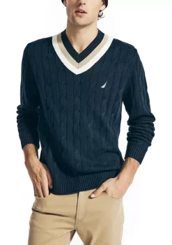 Best deal π Nautica Cable Knit V-Neck Sweater π