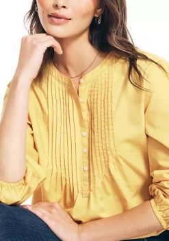 New 👏 Nautica 👩 Women's Sustainably Crafted Pintuck Popover Top 😀 -Cheap Nautica Store Belk 784
