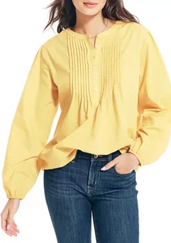 New 👏 Nautica 👩 Women's Sustainably Crafted Pintuck Popover Top 😀 -Cheap Nautica Store Belk 785