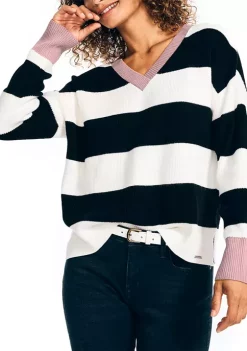 Buy ❤️ Nautica 👩 Women's Striped V-Neck Sweater 👍 -Cheap Nautica Store Belk 92