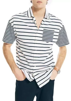 Cheap ⌛ Nautica Short Sleeve Striped Knit Camp 👚 Shirt 🔥
